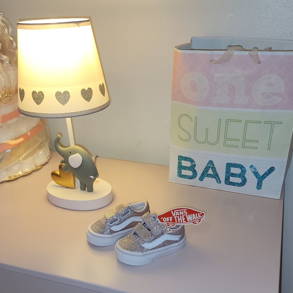 Vans Old Skool V Glitter Skate Shoe - Baby / Toddler - Orchid Ice / Powder Pink